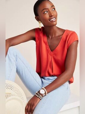 Anthropologie, Ally tunic top in beautiful rich orange by Maeve. Size medium